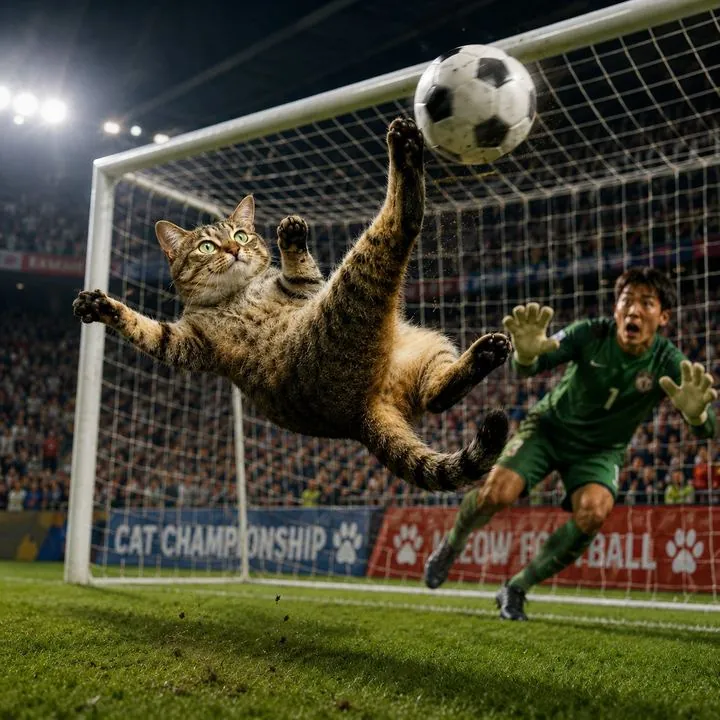 The cat as a flying goalkeeper
